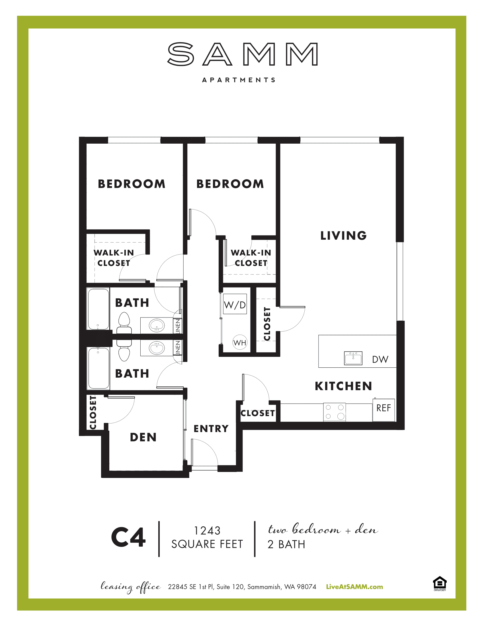 Floor plan for 2 beds, 2 baths, 1243 sqft